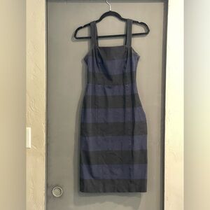Banana Republic Black and Blue Striped Midi Dress